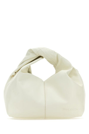 Jw Anderson Woman Ivory Leather Mini Twister Hobo Handbag
