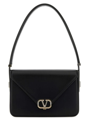 Valentino Garavani Woman Black Leather Vlogo Shoulder Bag