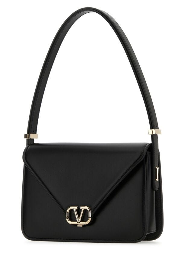 Valentino Garavani Woman Black Leather Vlogo Shoulder Bag
