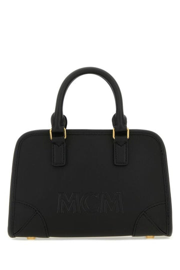 Mcm Unisex Black Leather Aren Boston Mini Handbag