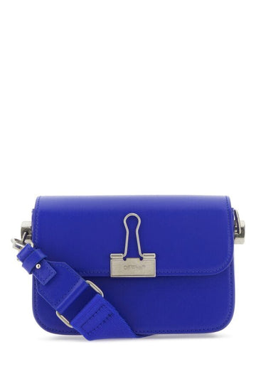 Off White Woman Electric Blue Leather Small Plain Binder Handbag