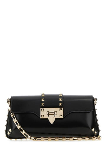 Valentino Garavani Woman Black Leather Rockstud Shoulder Bag
