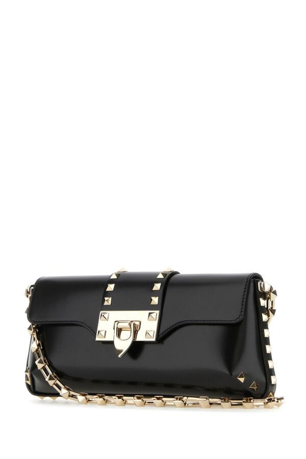 Valentino Garavani Woman Black Leather Rockstud Shoulder Bag