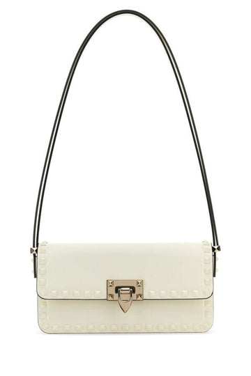 Valentino Garavani Woman Ivory Leather Rockstud Shoulder Bag