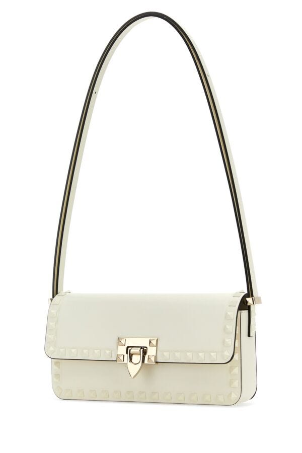 Valentino Garavani Woman Ivory Leather Rockstud Shoulder Bag