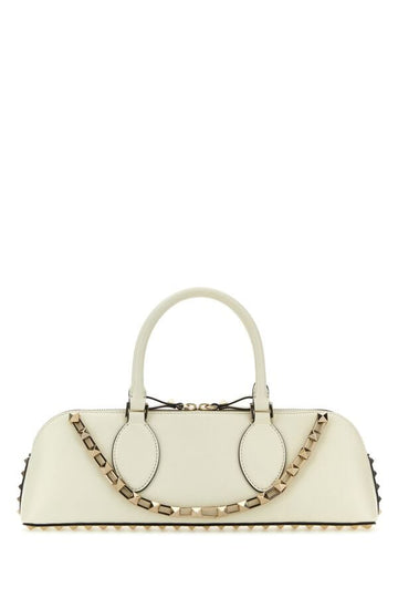 Valentino Garavani Woman Ivory Leather Rockstud East-West Handbag
