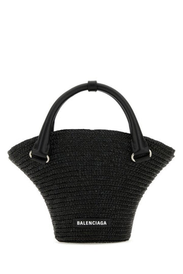 Balenciaga Woman Black Straw Mini Beach Handbag