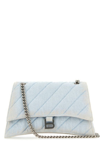Balenciaga Woman Light-Blue Denim Crush M Shoulder Bag
