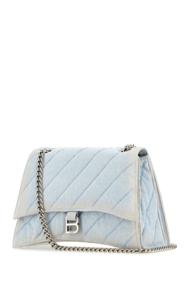 Balenciaga Woman Light-Blue Denim Crush M Shoulder Bag