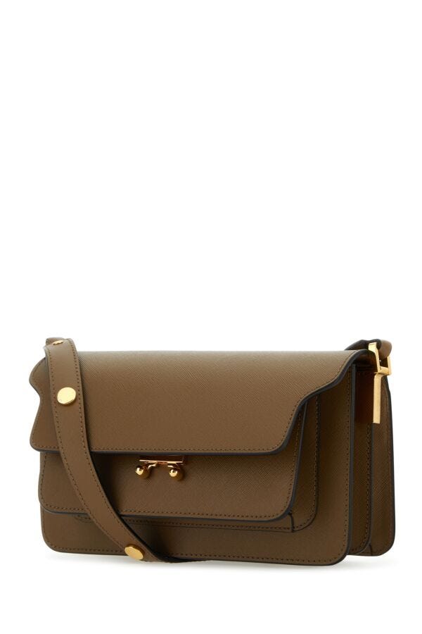 Marni Woman Brown Leather Trunk E/W Shoulder Bag