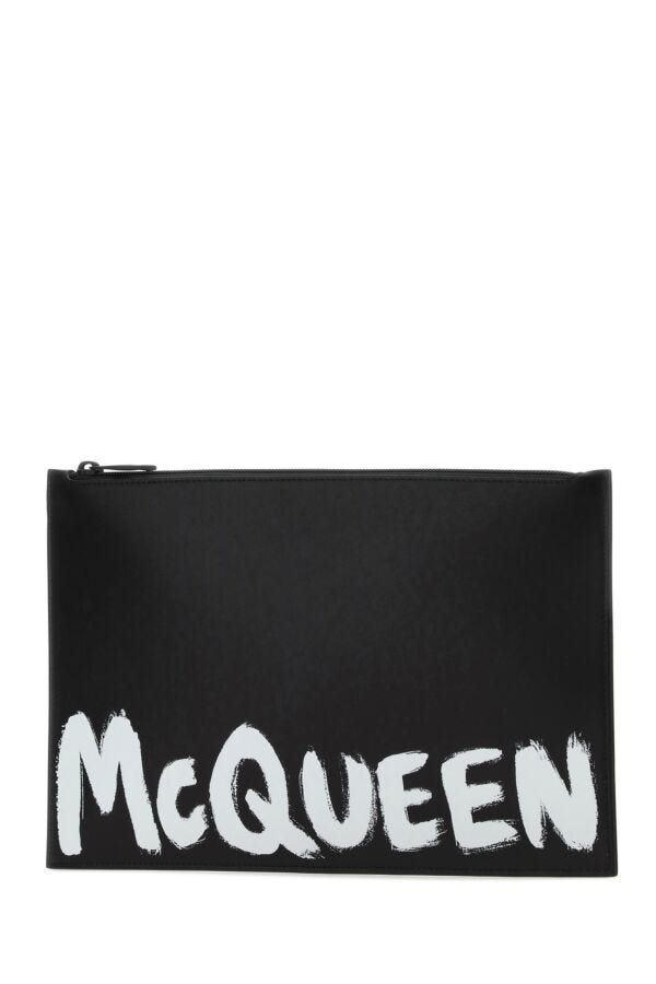Alexander Mcqueen Man Black Leather Clutch
