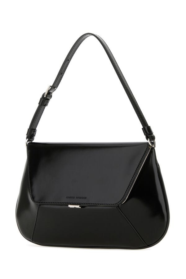 Amina Muaddi Woman Black Leather Ami Shoulder Bag