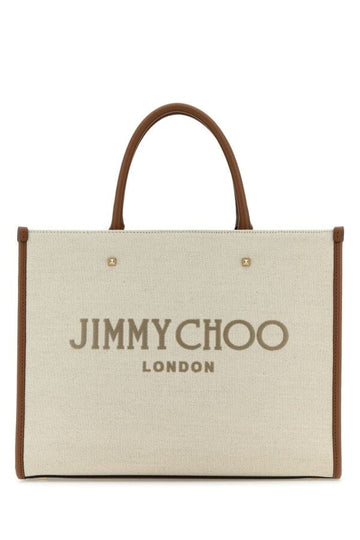Jimmy Choo Woman Sand Canvas Avenue M Shopping Bag