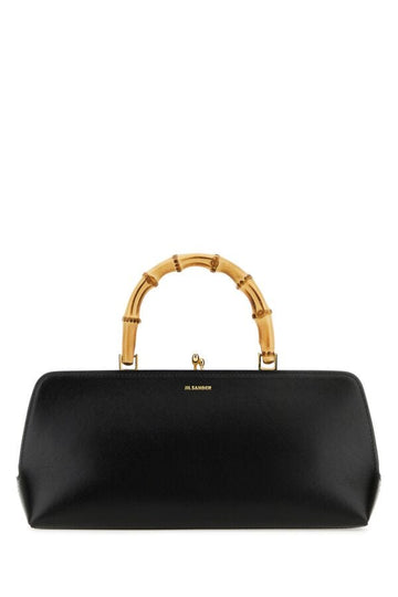 Jil Sander Woman Black Leather Small Goji Bamboo Handbag