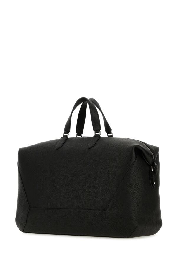 Alexander Mcqueen Man Black Leather Edge Travel Bag