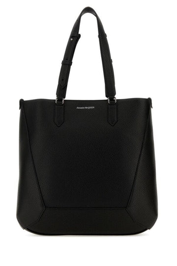 Alexander Mcqueen Man Black Leather Medium Edge Shopping Bag