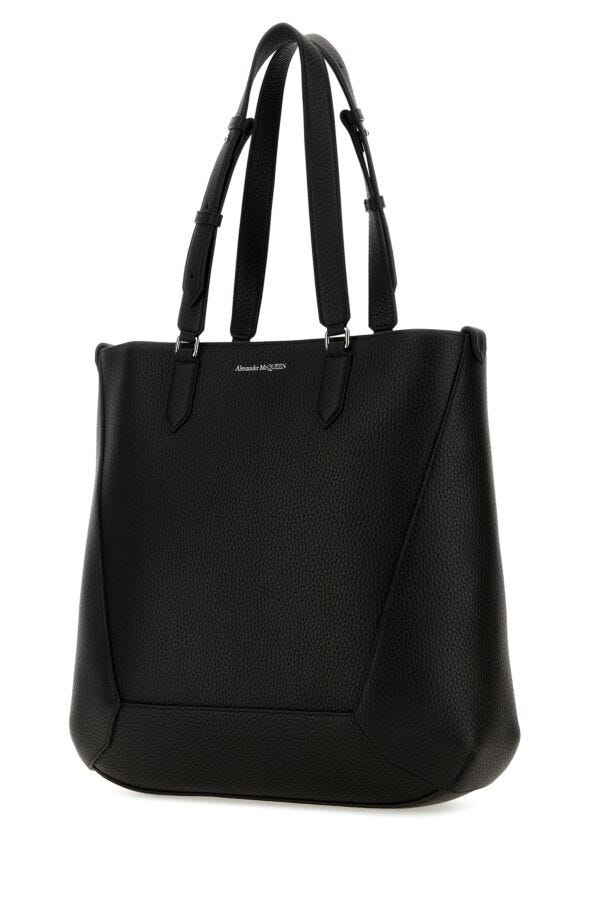 Alexander Mcqueen Man Black Leather Medium Edge Shopping Bag