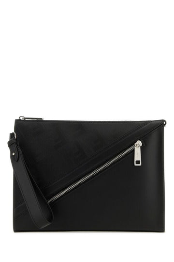 Fendi Man Black Leather Fendi Shadow Diagonal Clutch