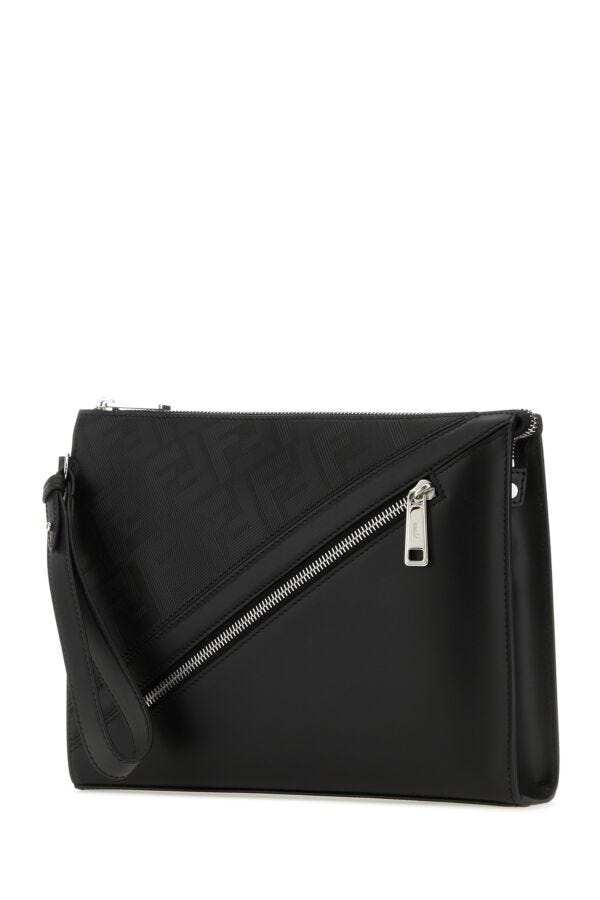 Fendi Man Black Leather Fendi Shadow Diagonal Clutch