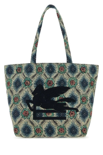 Etro Woman Embroidered Canvas Medium Soft Trotter Shopping Bag