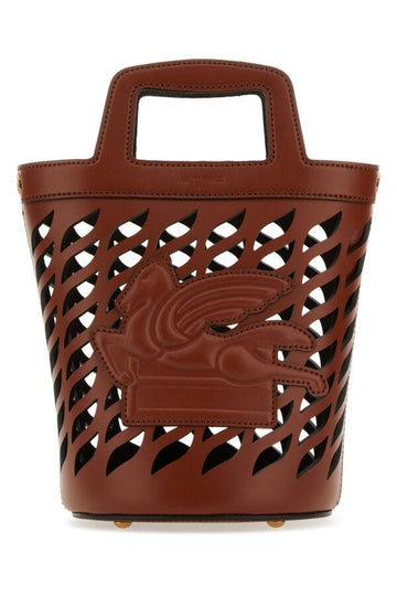 Etro Woman Brown Leather Coffa Bucket Bag