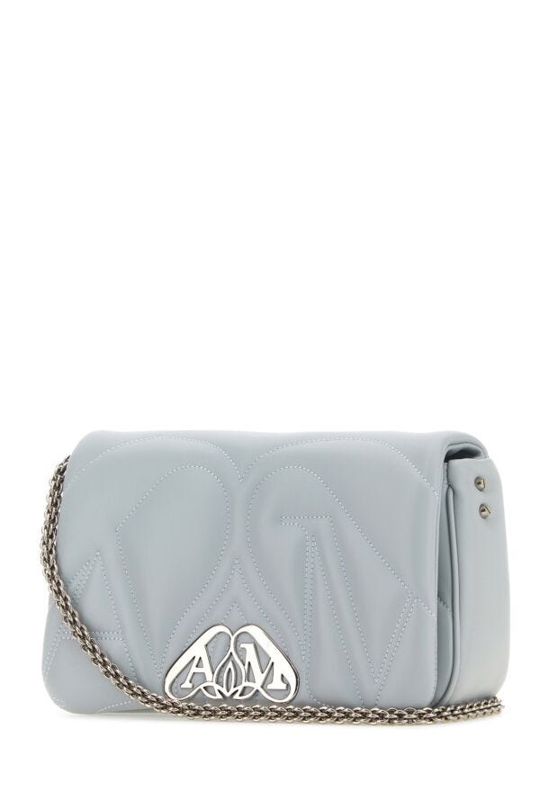 Alexander Mcqueen Woman Powder Blue Leather Small Seal Shoulder Bag