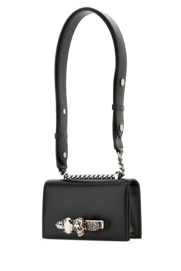Alexander Mcqueen Woman Black Leather Mini Skull Shoulder Bag