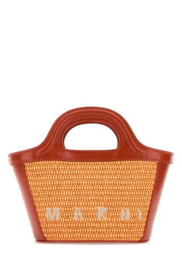 Marni Woman Two-Tone Leather And Straw Micro Tropicalia Summer Handbag