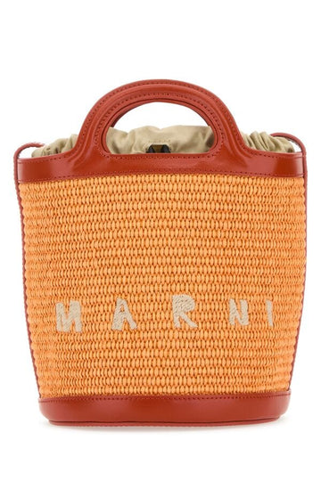 Marni Woman Two-Tone Leather And Raffia Tropicalia Bucket Bag
