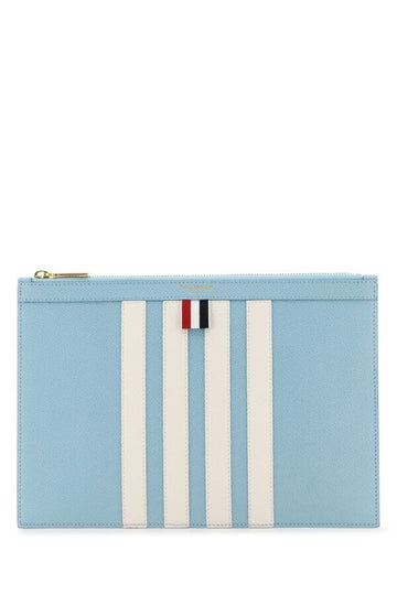Thom Browne Man Pastel Light Blue Leather Clutch