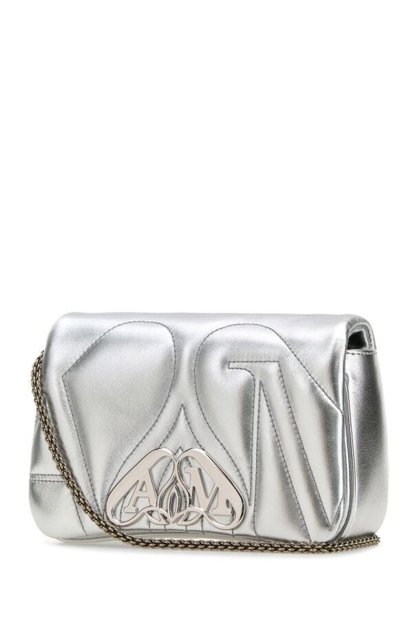 Alexander Mcqueen Woman Silver Leather Mini Seal Clutch