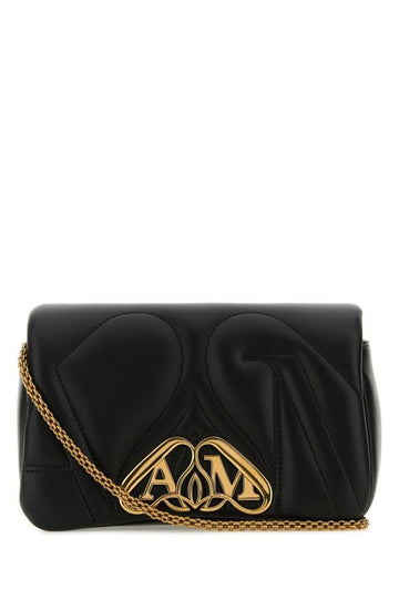 Alexander Mcqueen Woman Black Leather Mini Seal Clutch