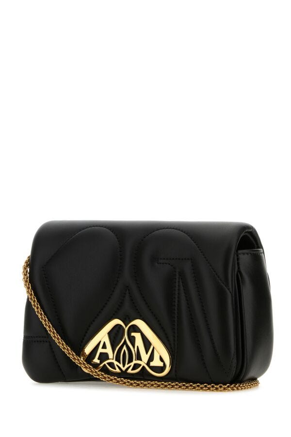 Alexander Mcqueen Woman Black Leather Mini Seal Clutch