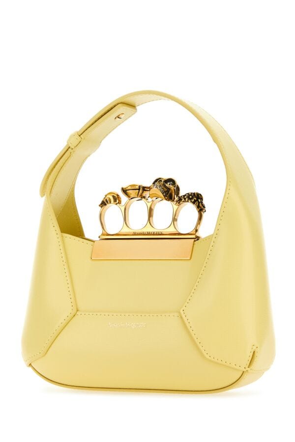 Alexander Mcqueen Woman Pastel Yellow Leather Mini Jewellered Hobo Handbag
