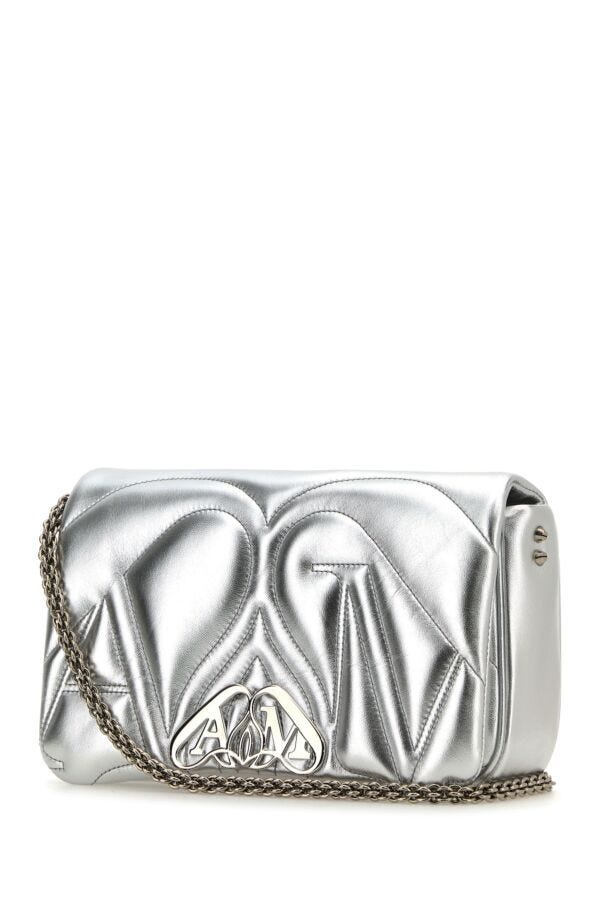 Alexander Mcqueen Woman Silver Leather Small Seal Shoulder Bag