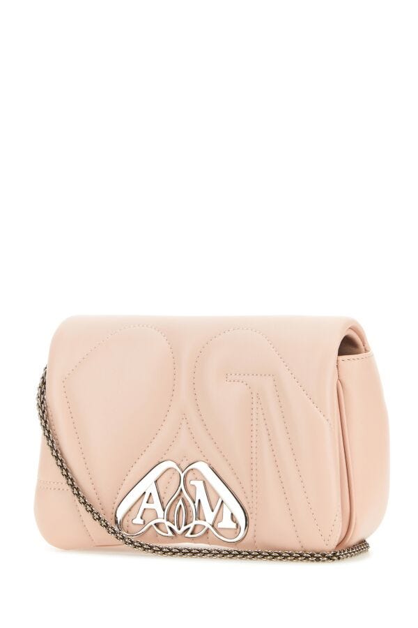 Alexander Mcqueen Woman Pastel Pink Leather Mini Seal Clutch