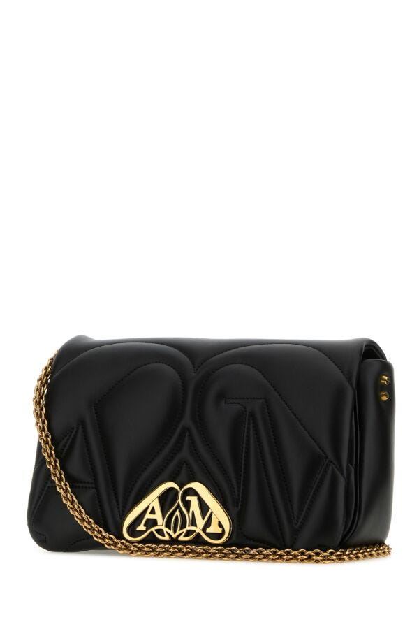 Alexander Mcqueen Woman Black Leather Small Seal Shoulder Bag