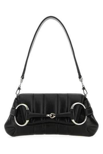 Gucci Woman Black Small Gucci Horsebit Chain Leather Shoulder Bag