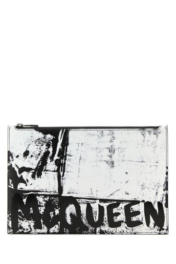 Alexander Mcqueen Man Printed Leather Mcqueen Graffiti Clutch