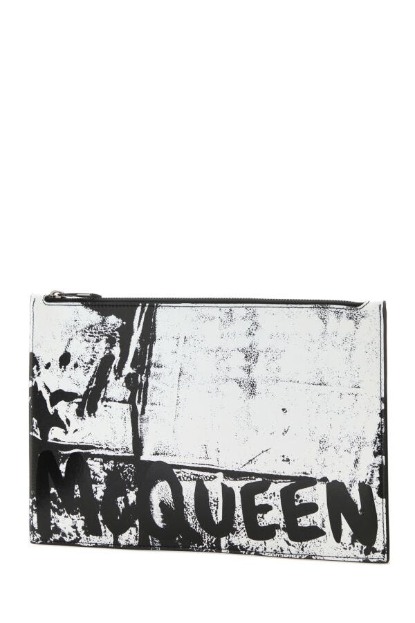 Alexander Mcqueen Man Printed Leather Mcqueen Graffiti Clutch