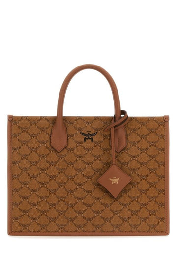 Mcm Woman Printed Canvas Himmel Medium Shopping Bag
