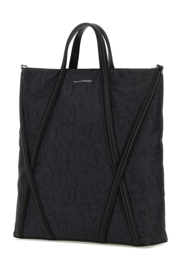 Alexander Mcqueen Man Black Nylon The Harness Shopping Bag