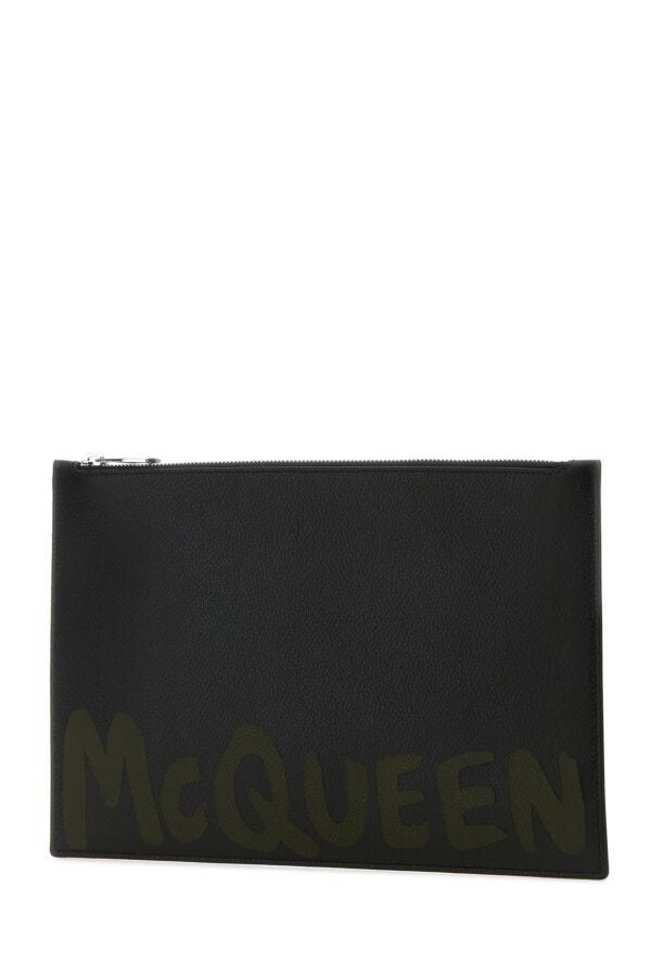 Alexander Mcqueen Man Black Leather Clutch