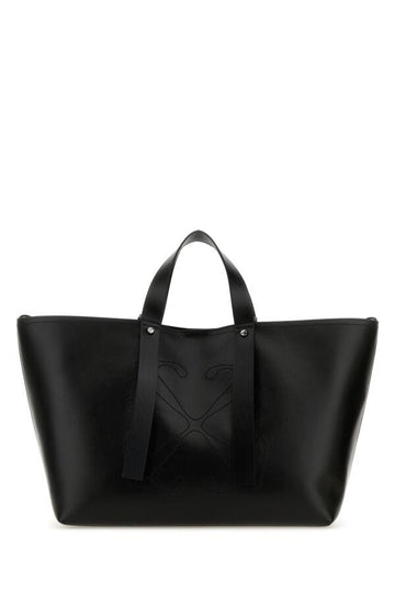 Off White Man Black Leather Medium Day Off Shopping Bag