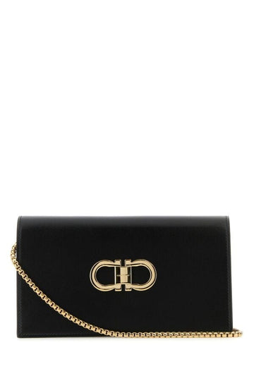 Salvatore Ferragamo Woman Black Leather Gancini Shoulder Bag
