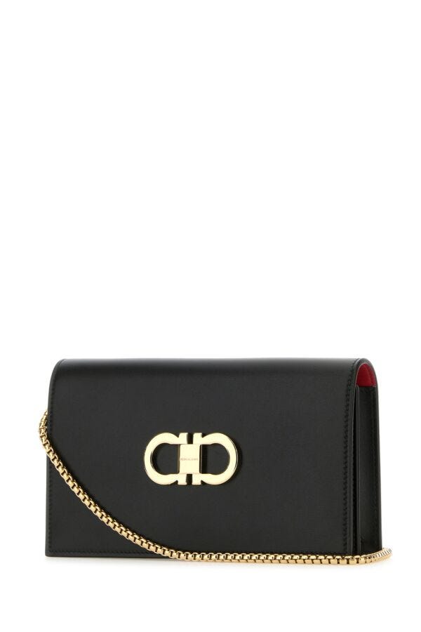 Salvatore Ferragamo Woman Black Leather Gancini Shoulder Bag