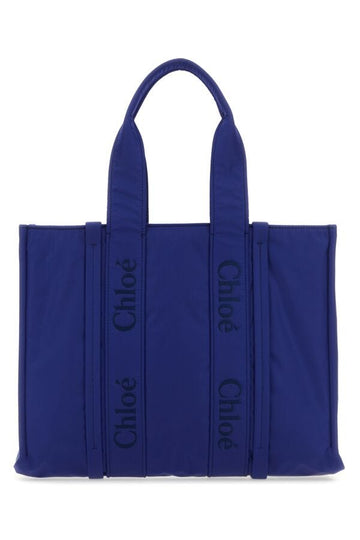 Chloe Woman Blue Fabric Large Woody Shopping Bag