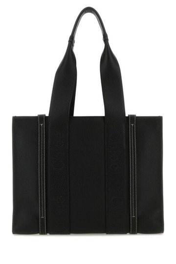 Chloe Woman Black Leather Medium Woody Shopping Bag