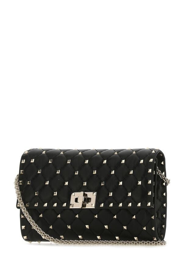 Valentino Garavani Woman Black Nappa Leather Rockstud Spike Clutch