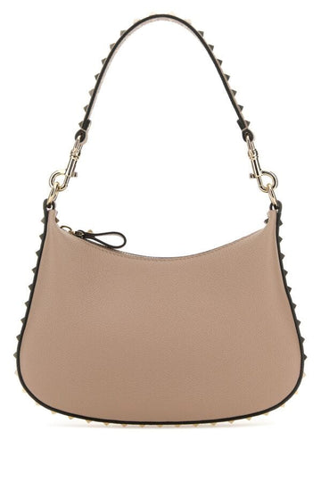 Valentino Garavani Woman Antiqued Pink Leather Small Hobo Rockstud Shoulder Bag
